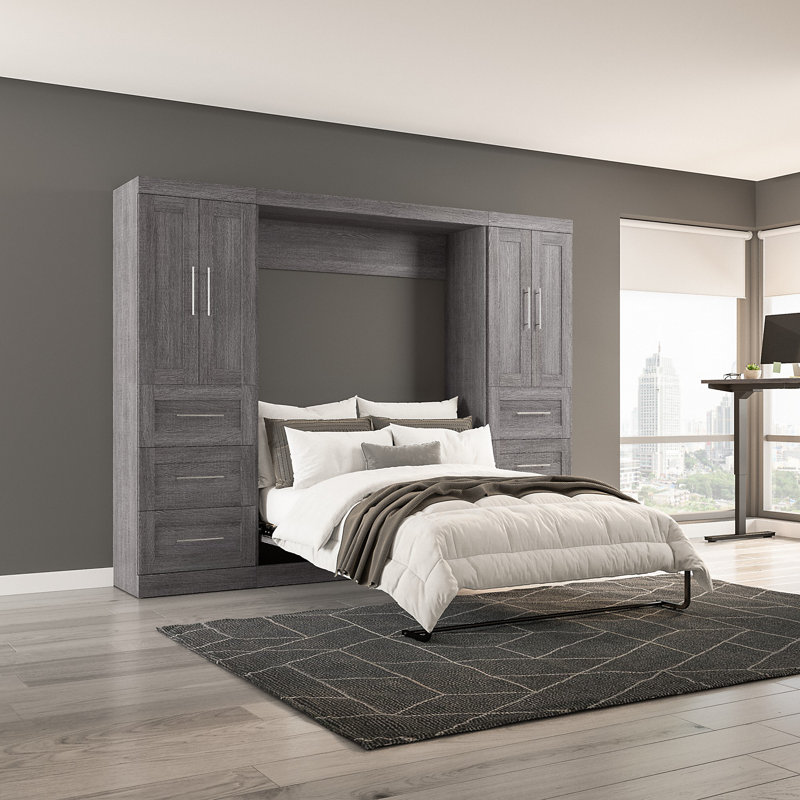 Arlex Bed and Storage Units with Doors and Drawers Queen Bark Gray